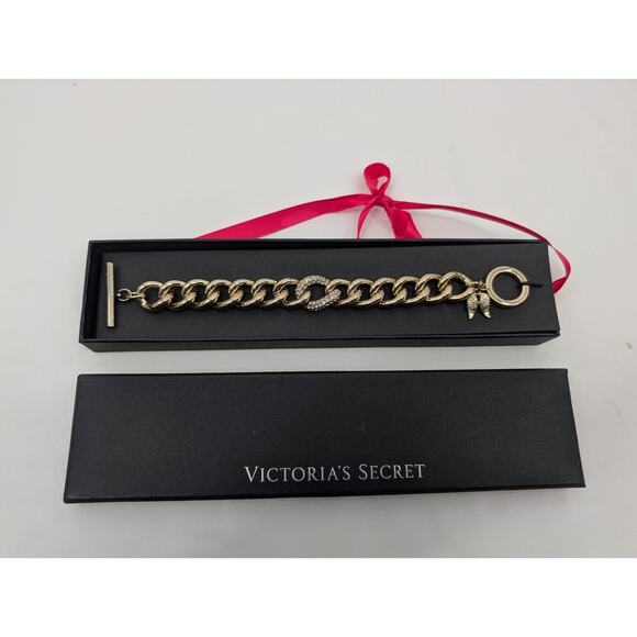 NIB Victoria's Secret Bracelet Angel Wings Gold Rhinestone Accents - Picture 1 of 7